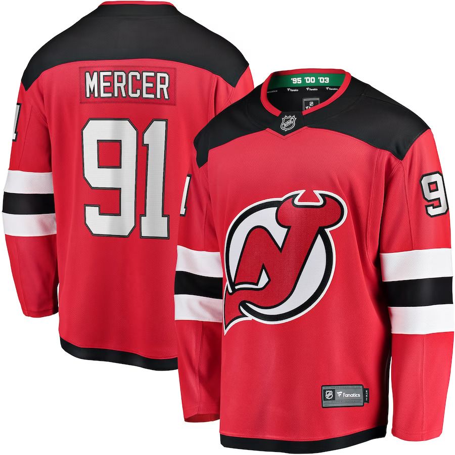 Men New Jersey Devils #91 Dawson Mercer Fanatics Branded Red Home Breakaway NHL Jersey